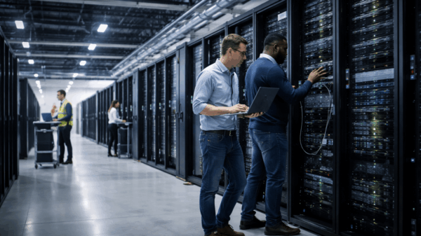 Experts checking Coreweave servers on data center