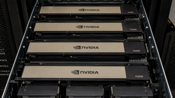 Nvidia chips in a rack at a data center