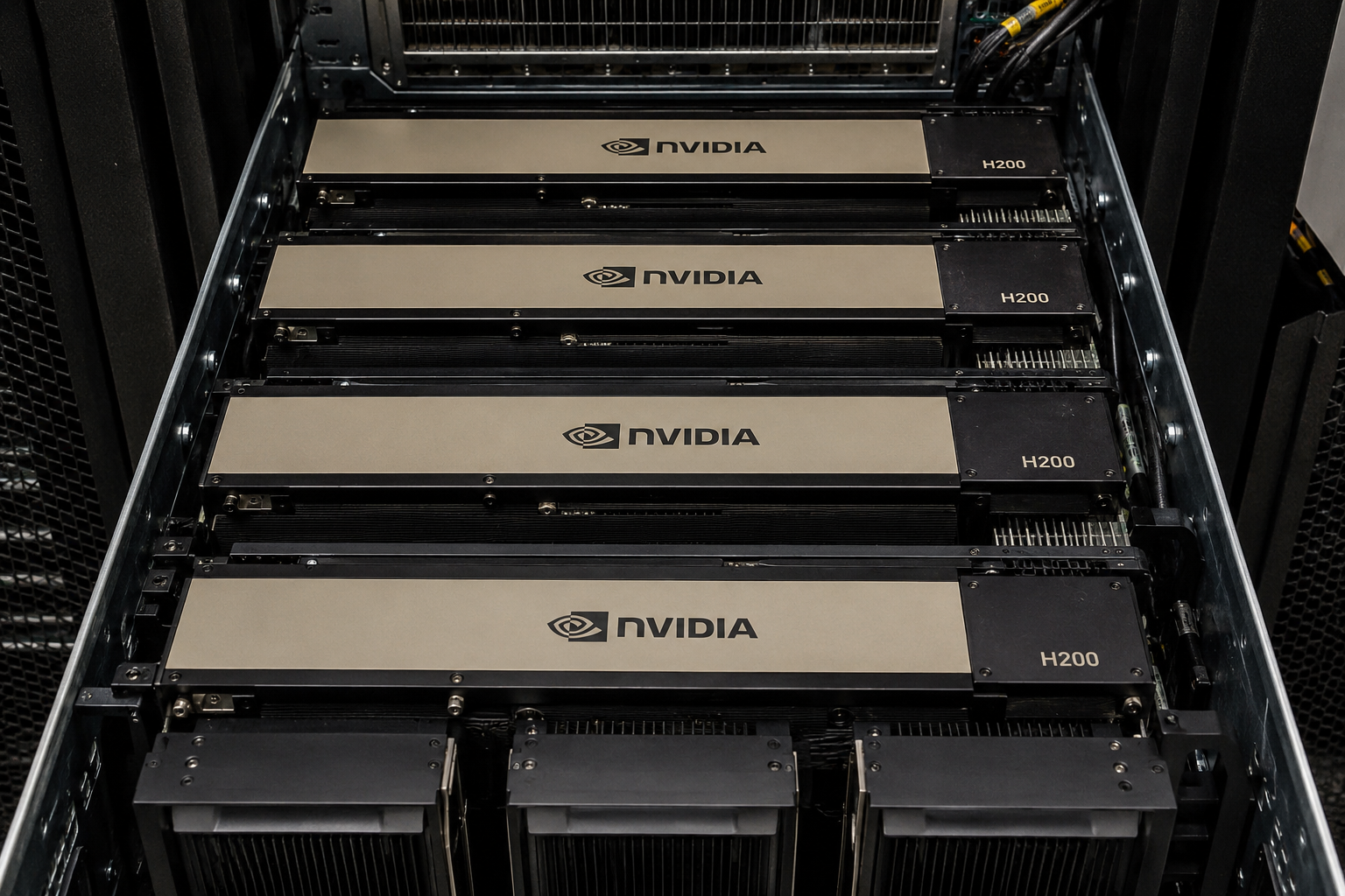 Nvidia chips in a rack at a data center